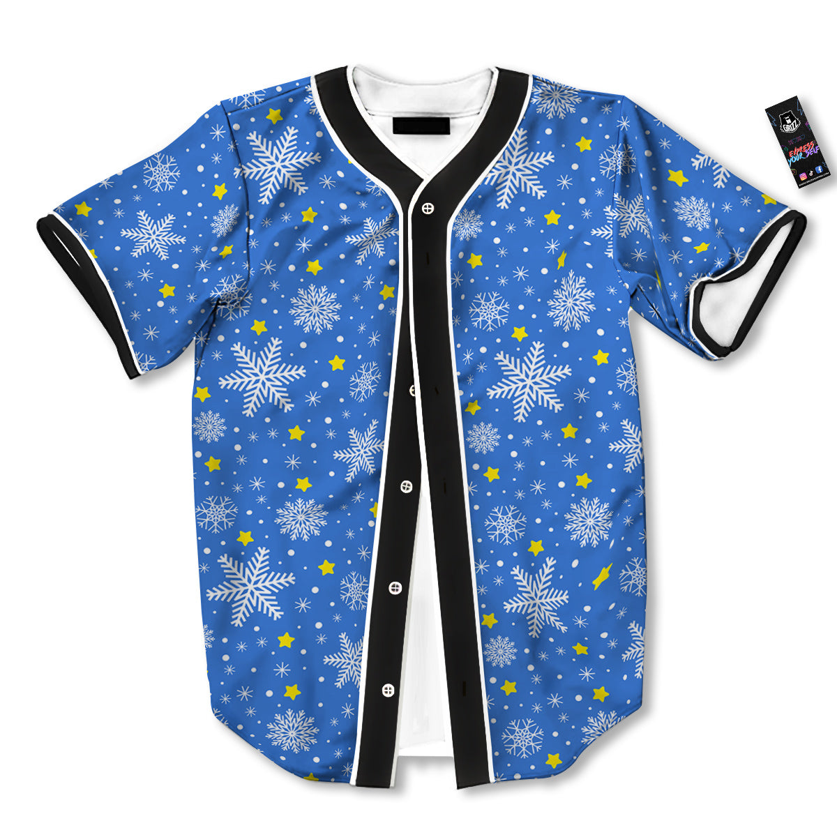 Stars And Christmas Snowflakes Print Baseball Jersey-grizzshop