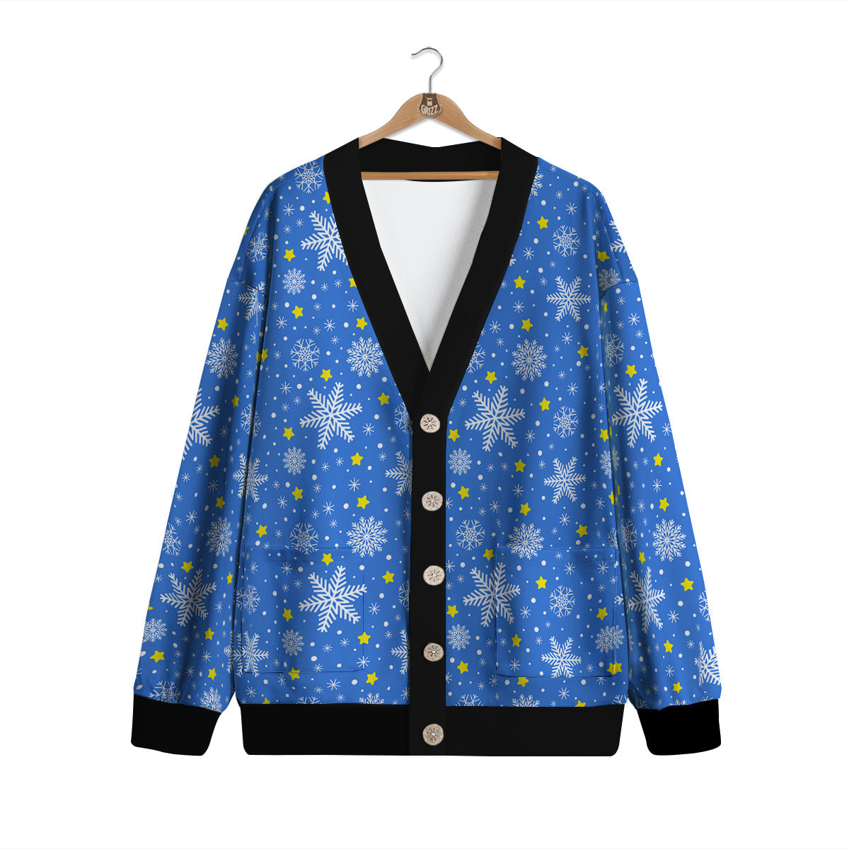 Stars And Christmas Snowflakes Print Cardigan-grizzshop