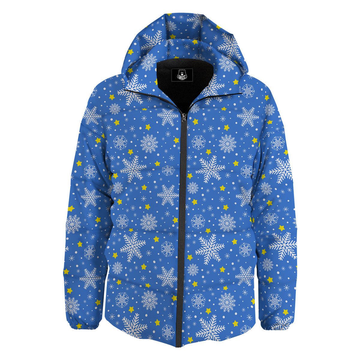 Stars And Christmas Snowflakes Print Down Jacket-grizzshop