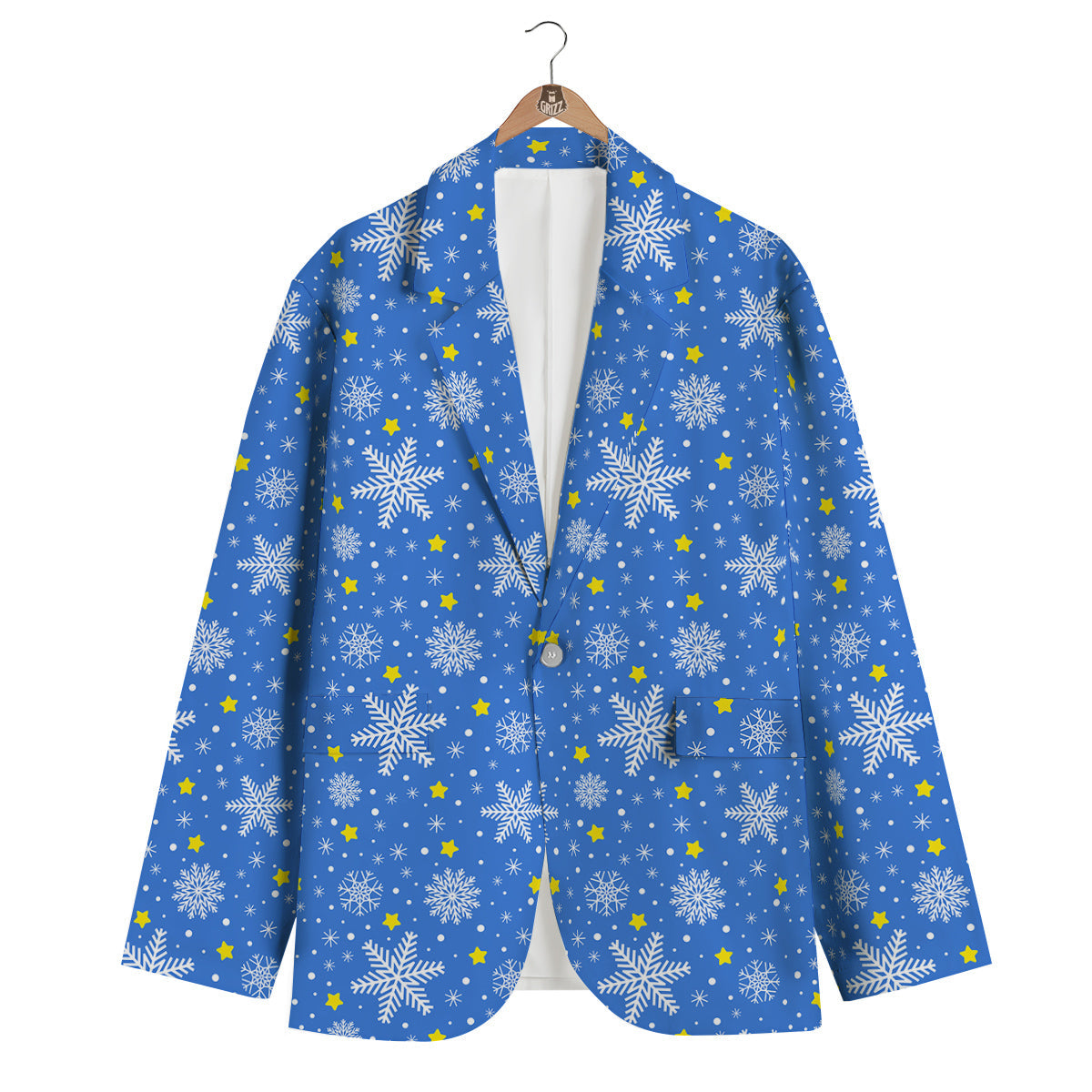 Stars And Christmas Snowflakes Print Men's Blazer-grizzshop