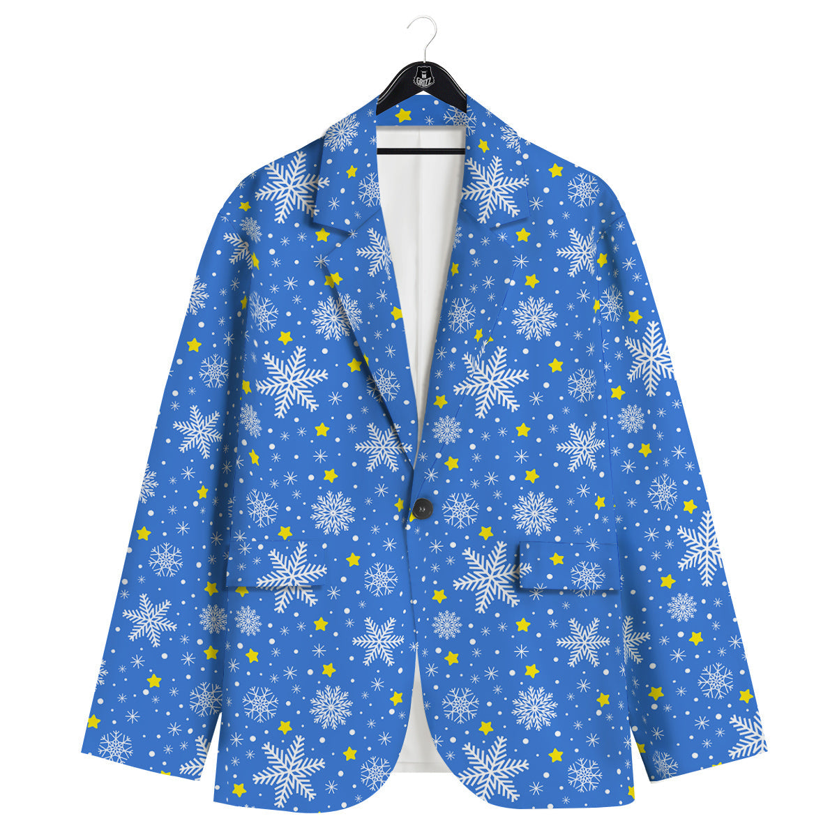 Stars And Christmas Snowflakes Print Men's Sport Coat-grizzshop