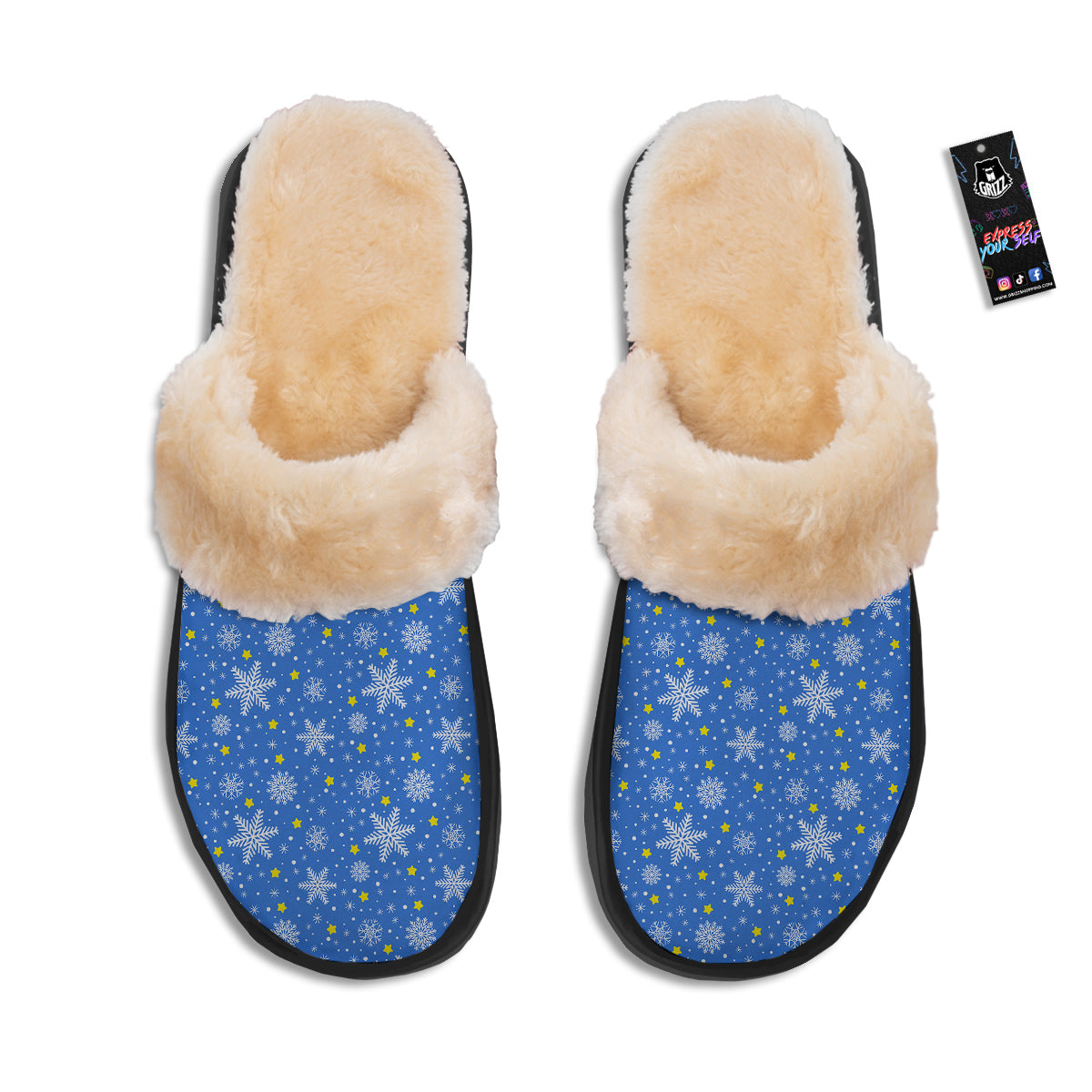 Stars And Christmas Snowflakes Print Slippers-grizzshop