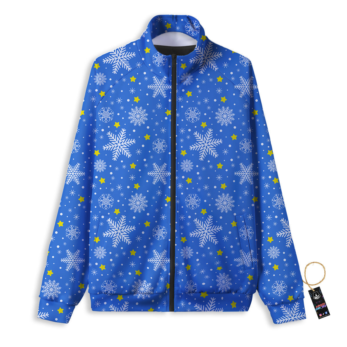 Stars And Christmas Snowflakes Print Track Jacket-grizzshop
