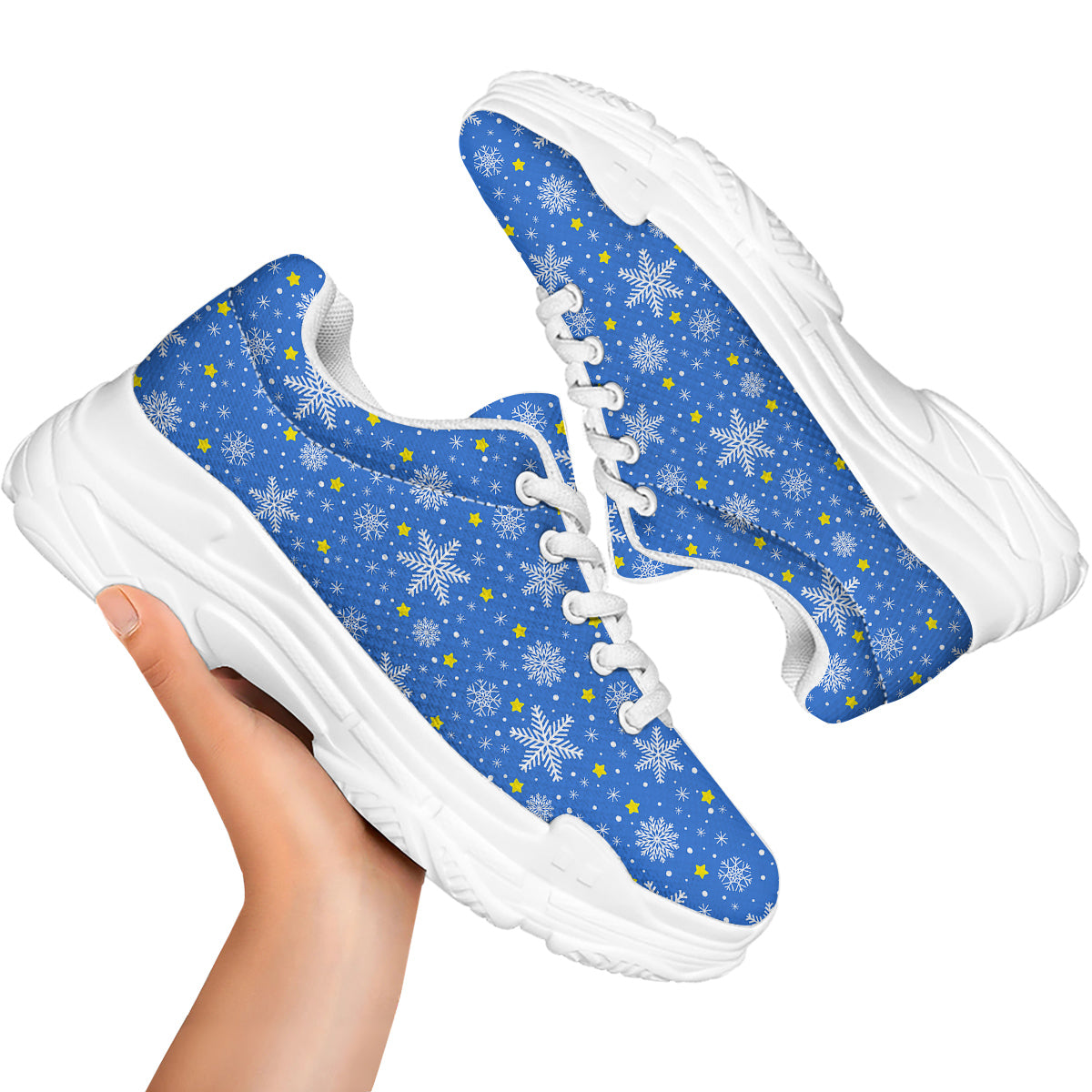 Stars And Christmas Snowflakes Print White Chunky Shoes-grizzshop