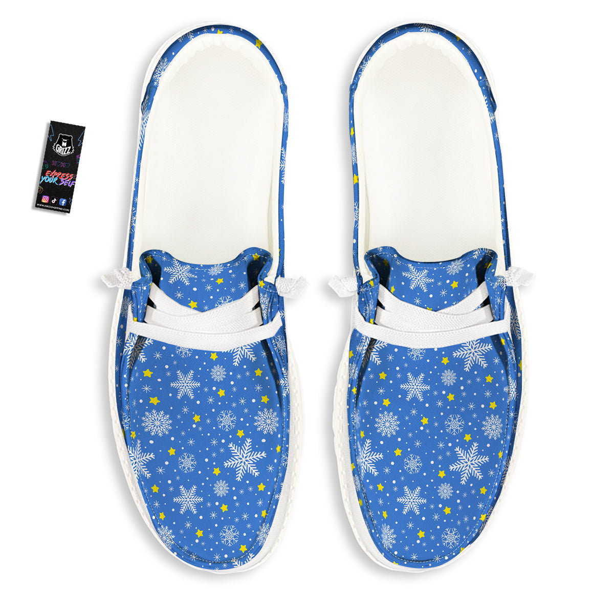 Stars And Christmas Snowflakes Print White Loafers-grizzshop