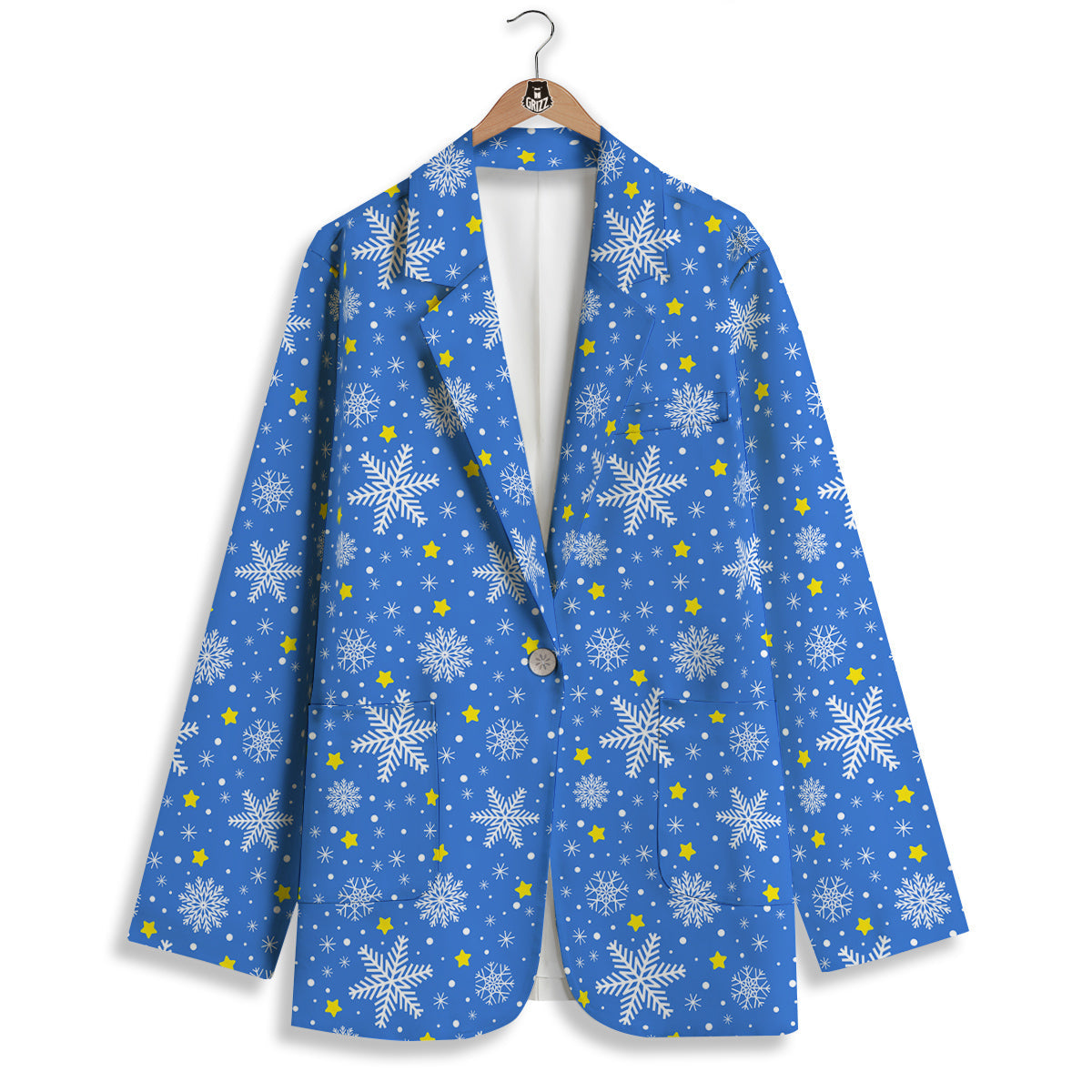 Stars And Christmas Snowflakes Print Women's Blazer-grizzshop