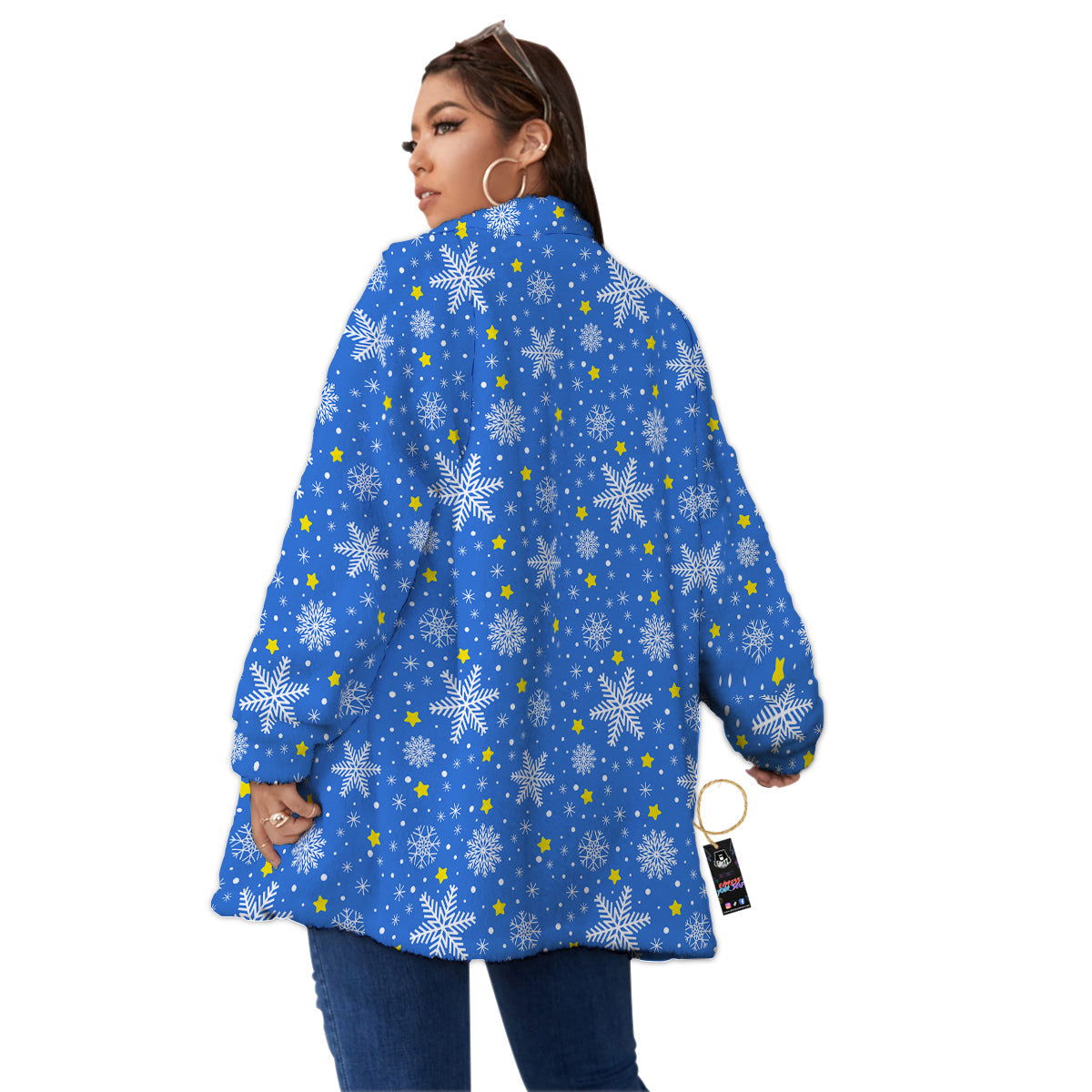 Stars And Christmas Snowflakes Print Women's Sherpa Jacket-grizzshop
