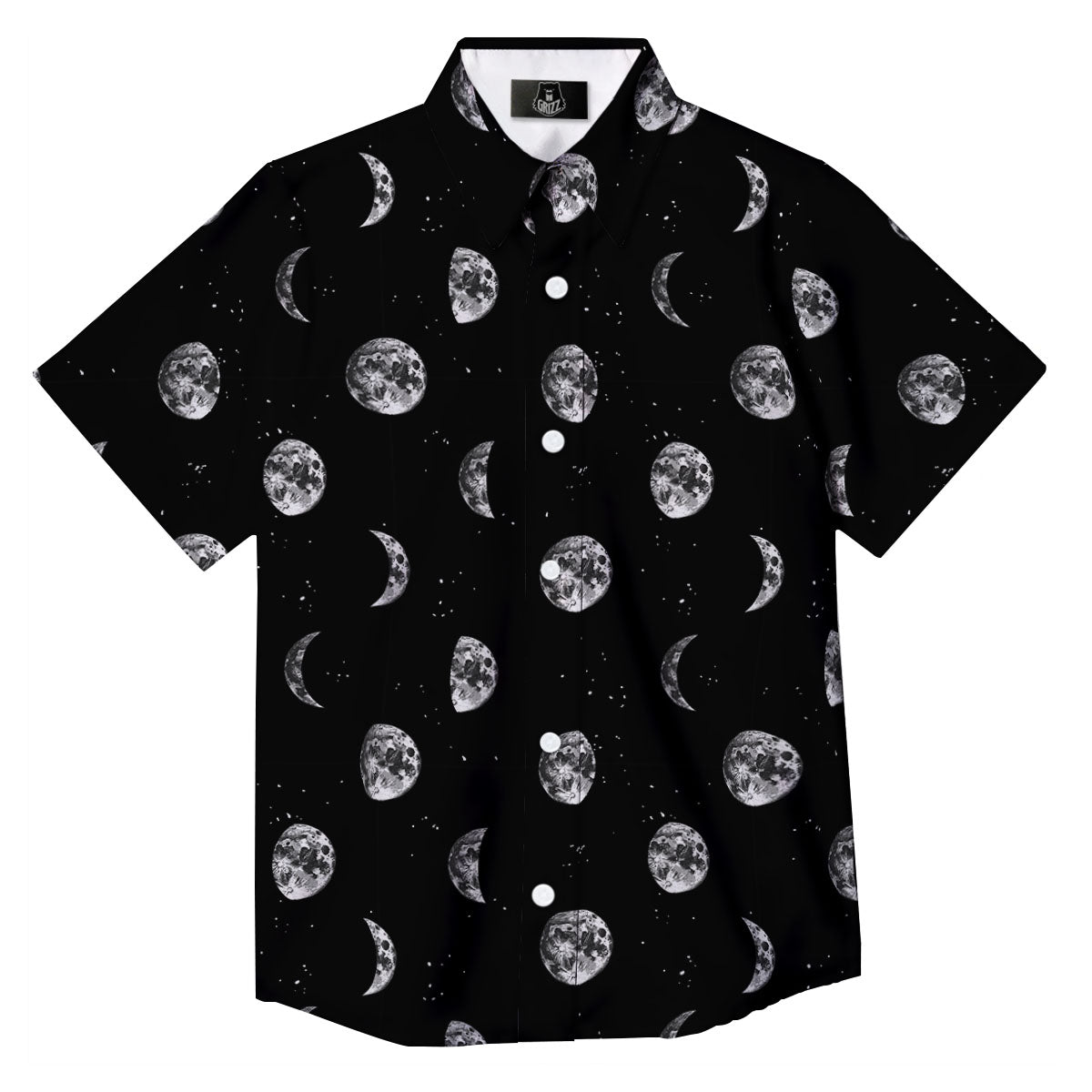 Stars And Moon Phase Print Pattern Button Up Shirt-grizzshop
