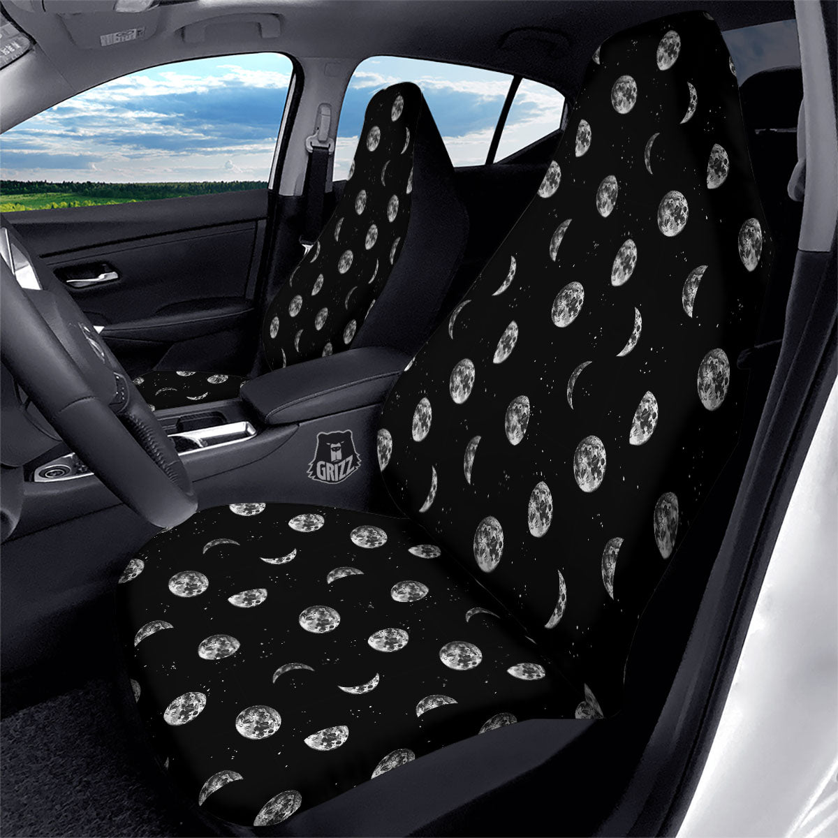 Stars And Moon Phase Print Pattern Car Seat Covers-grizzshop