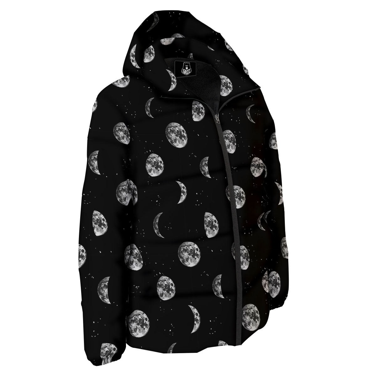 Stars And Moon Phase Print Pattern Down Jacket-grizzshop