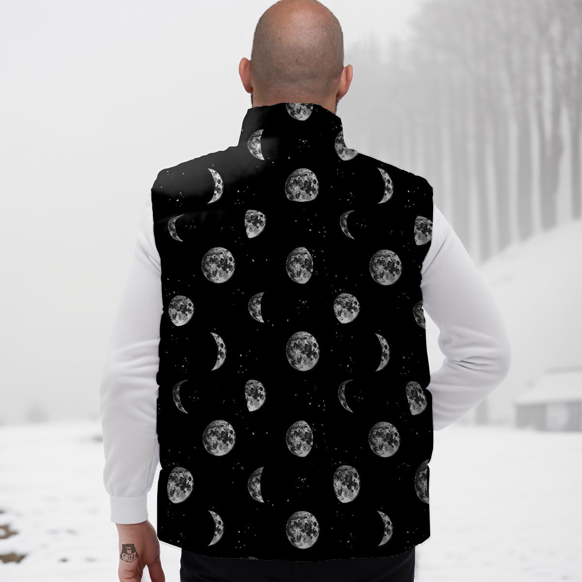 Stars And Moon Phase Print Pattern Down Vest