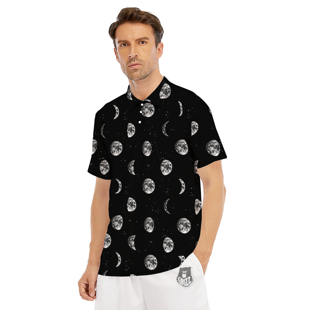 Stars And Moon Phase Print Pattern Men's Golf Shirts-grizzshop