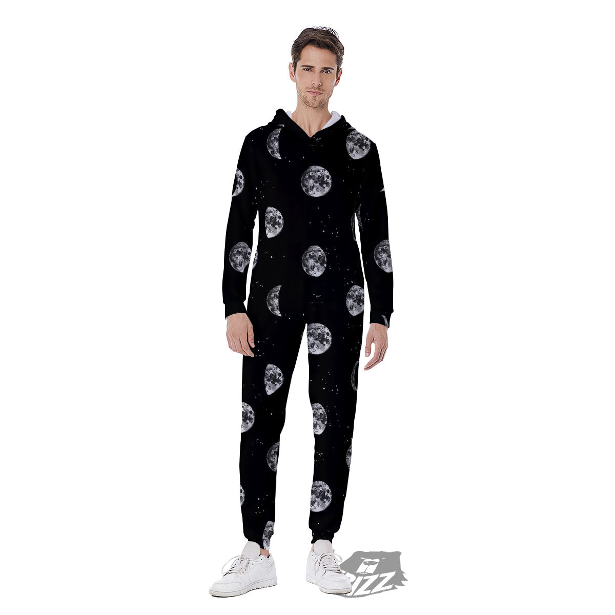 Stars And Moon Phase Print Pattern Men's Jumpsuit-grizzshop