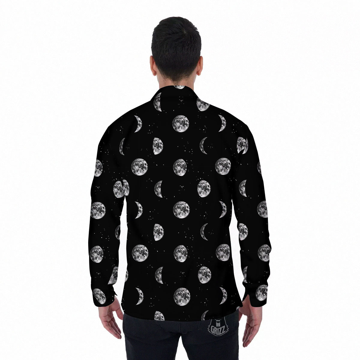 Stars And Moon Phase Print Pattern Men's Long Sleeve Shirts-grizzshop