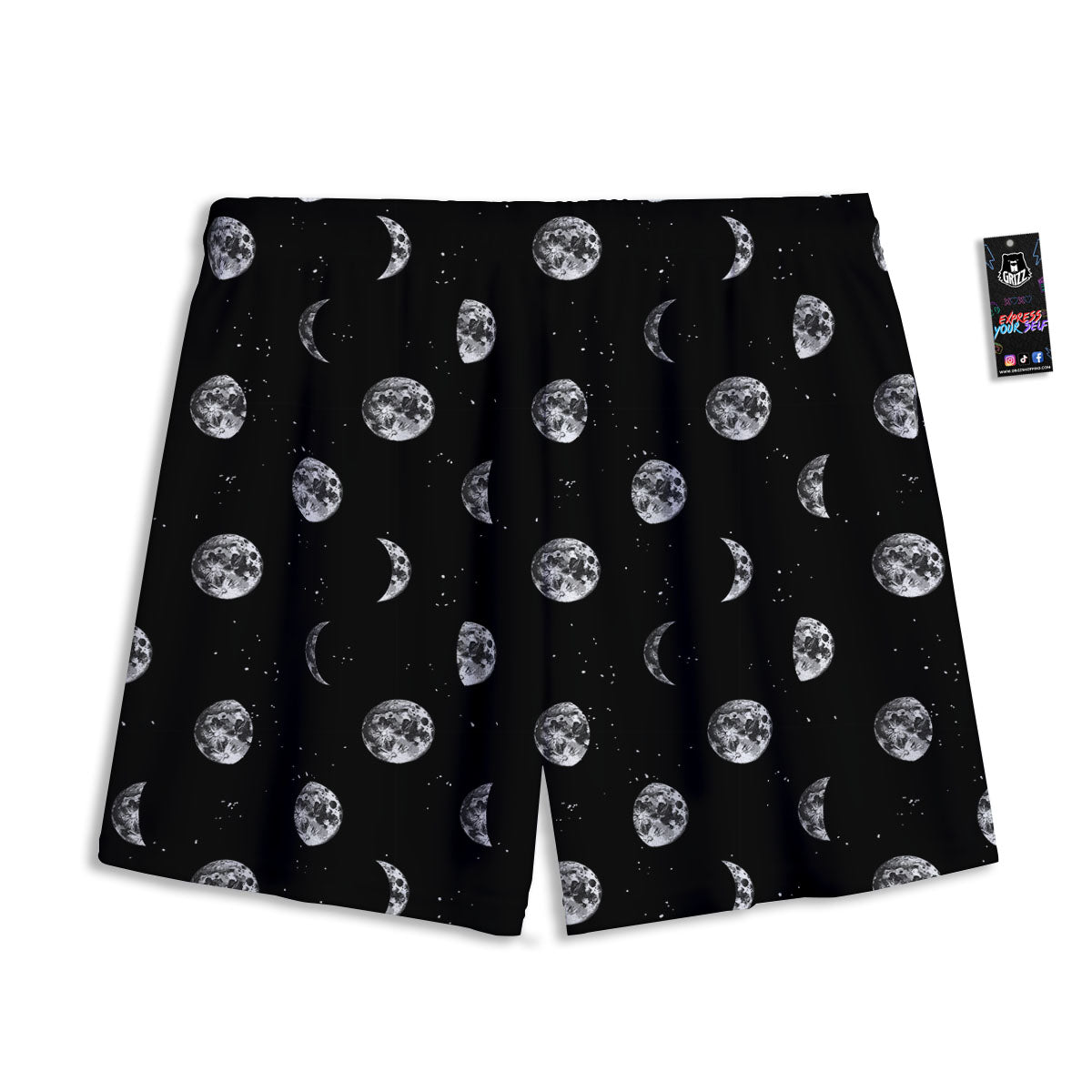 Stars And Moon Phase Print Pattern Mesh Shorts