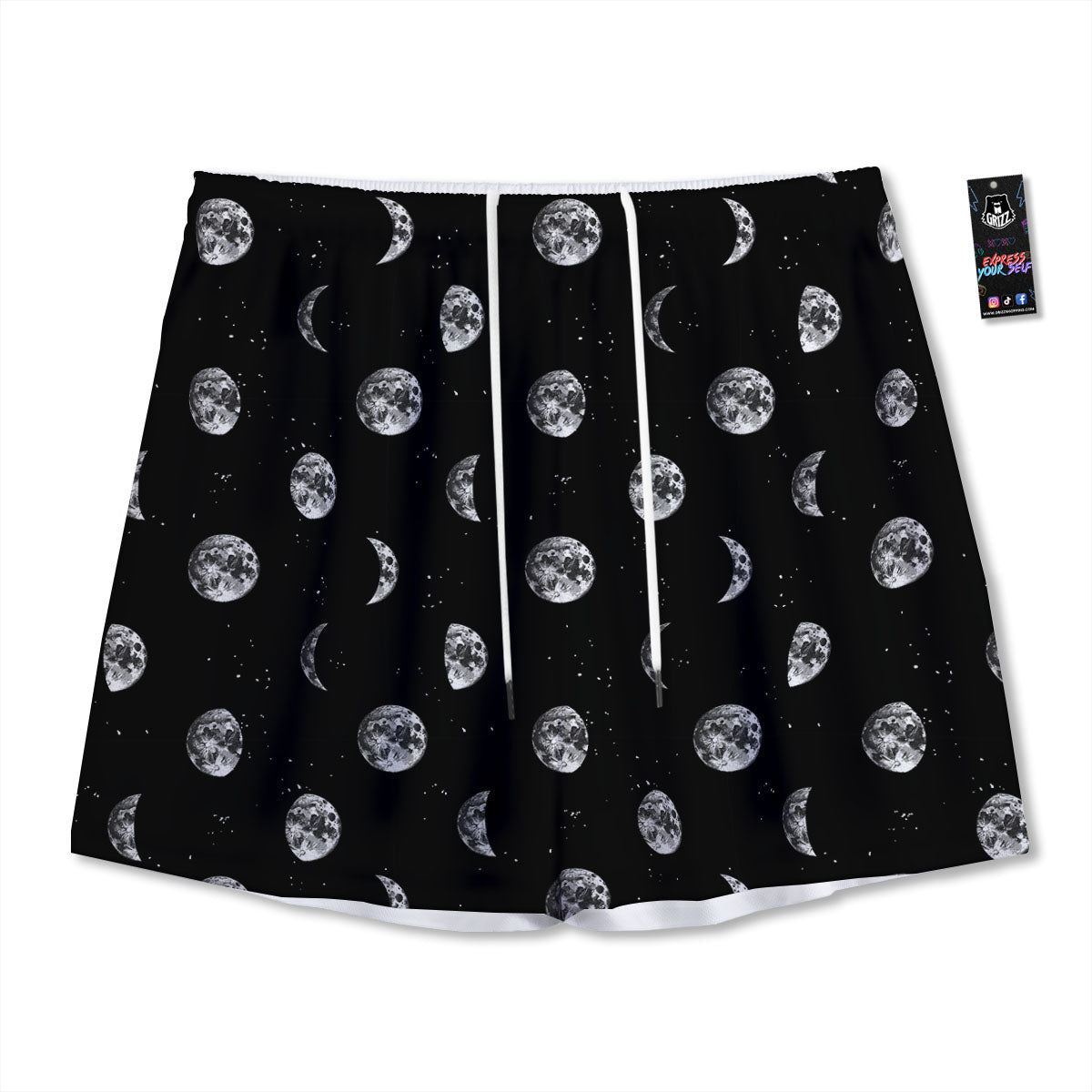 Stars And Moon Phase Print Pattern Mesh Shorts