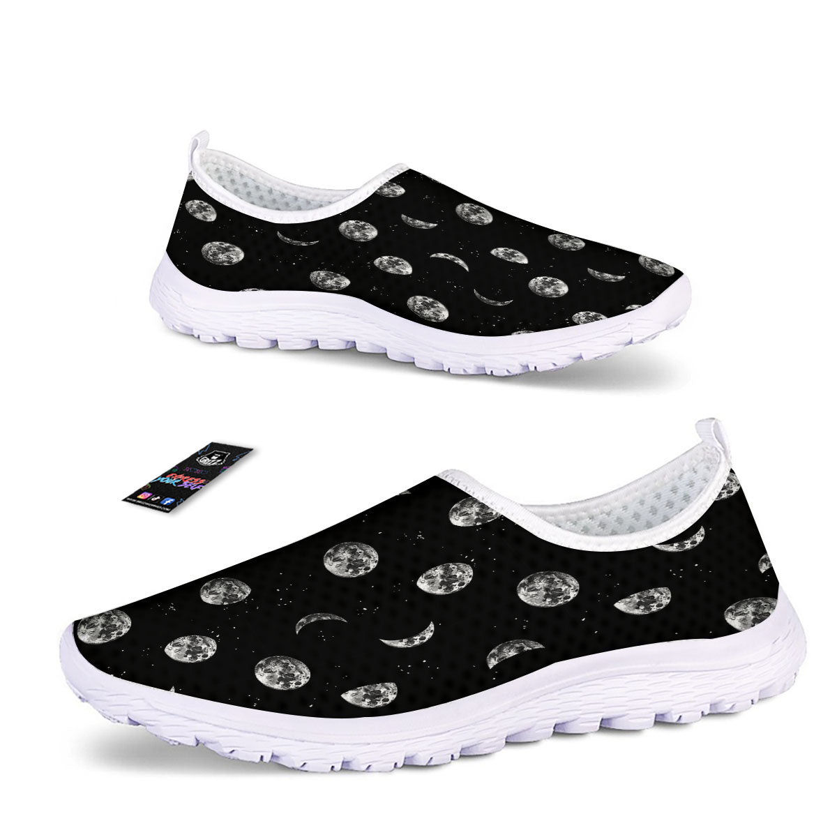 Stars And Moon Phase Print Pattern Nurse Shoes-grizzshop