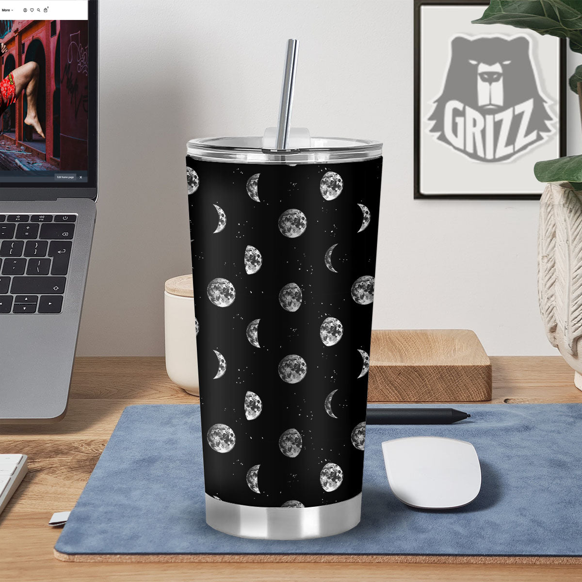 Stars And Moon Phase Print Pattern Tumbler-grizzshop