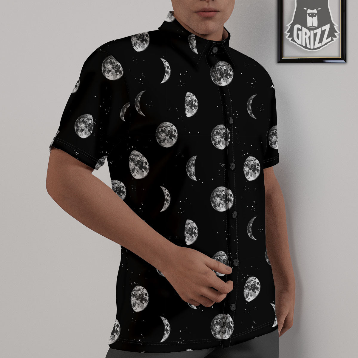 Stars And Moon Phase Print Pattern Untucked Shirts-grizzshop