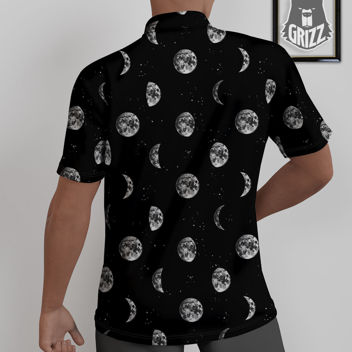 Stars And Moon Phase Print Pattern Untucked Shirts-grizzshop