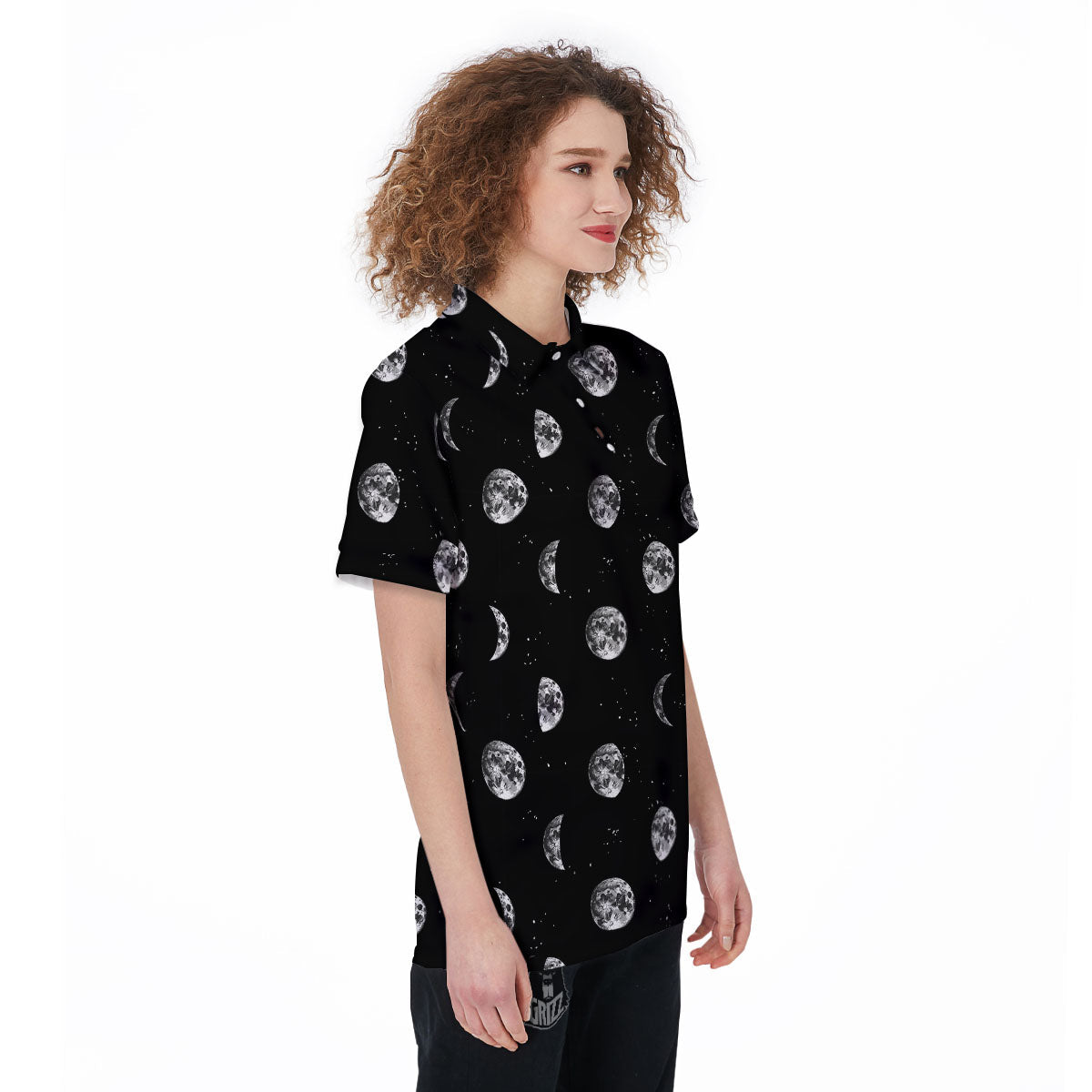 Stars And Moon Phase Print Pattern Women's Golf Shirts-grizzshop