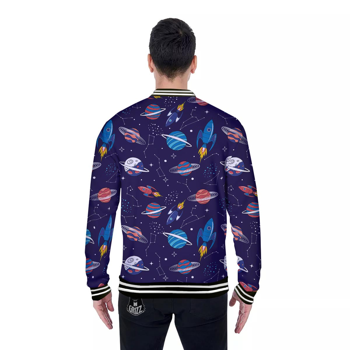 Stars And Rockets Print Pattern Baseball Jacket-grizzshop