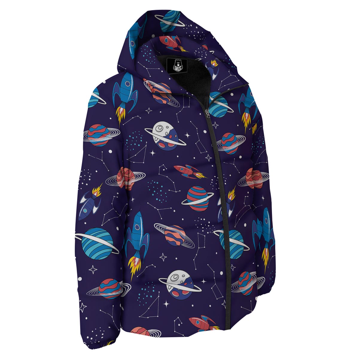 Stars And Rockets Print Pattern Down Jacket-grizzshop