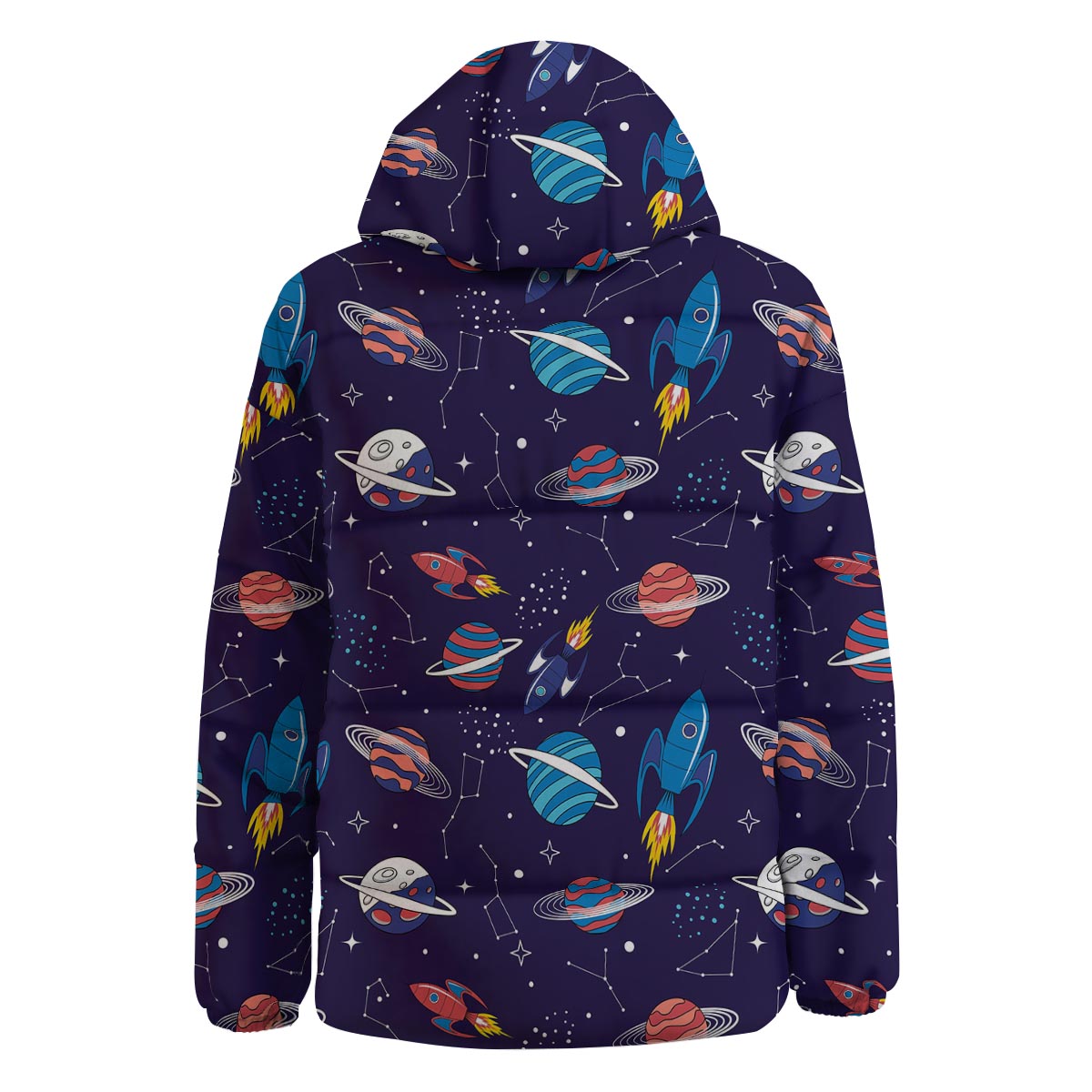 Stars And Rockets Print Pattern Down Jacket-grizzshop