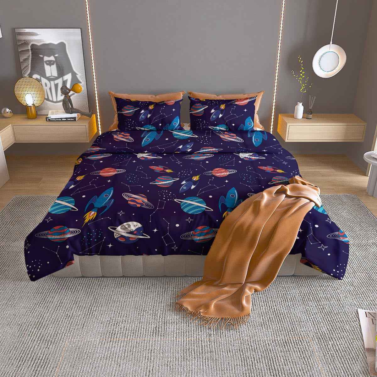 Sunflower Stripe Print Pattern Duvet Cover Bedding Set