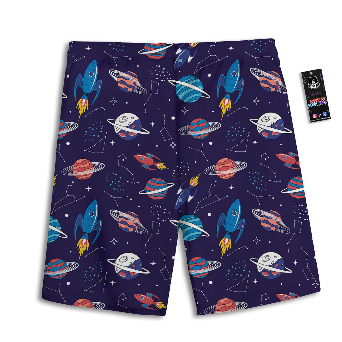 Stars And Rockets Print Pattern Men's Athletic Shorts