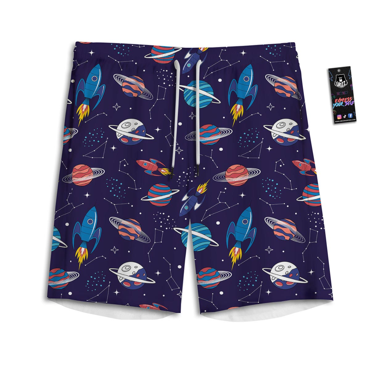 Stars And Rockets Print Pattern Men's Athletic Shorts