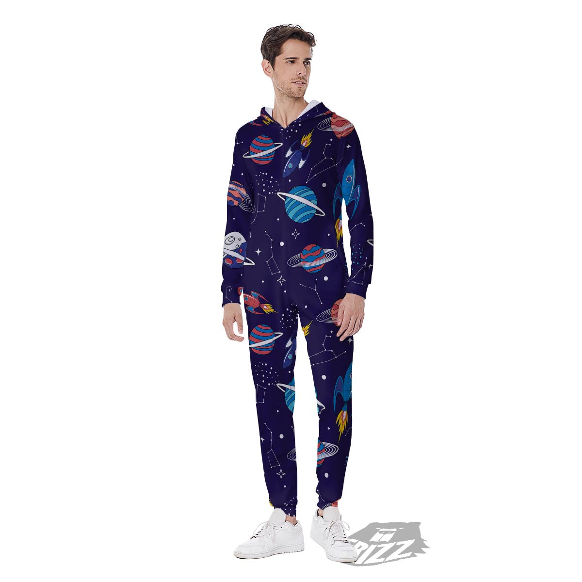 Stars And Rockets Print Pattern Men's Jumpsuit-grizzshop