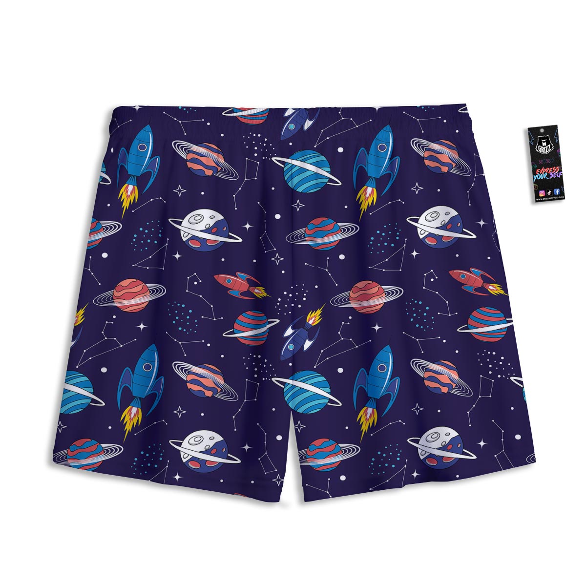 Stars And Rockets Print Pattern Mesh Shorts