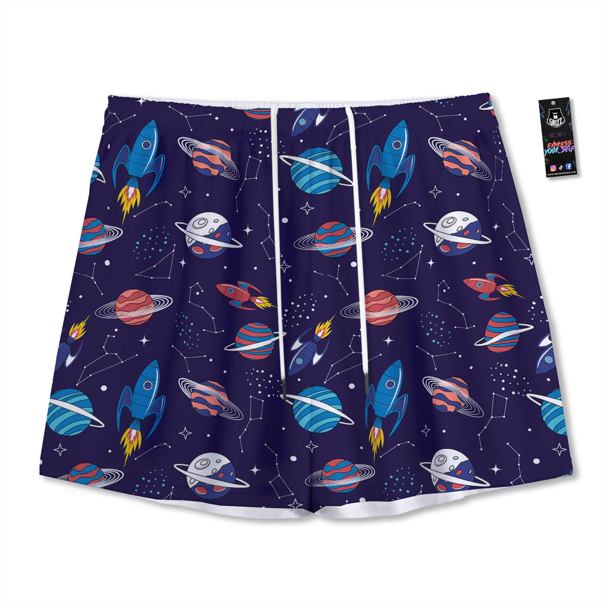 Stars And Rockets Print Pattern Mesh Shorts