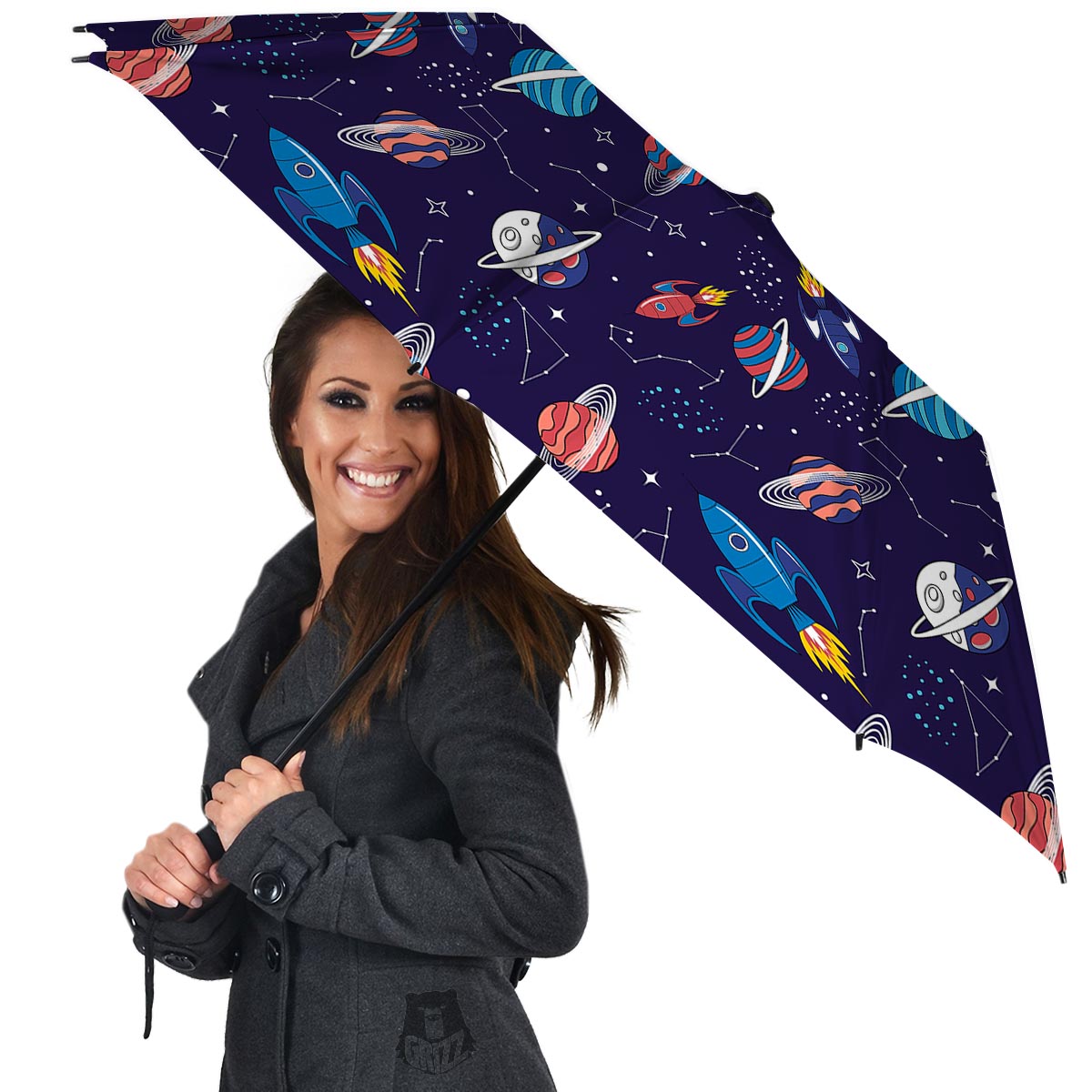 Stars And Rockets Print Pattern Umbrella-grizzshop