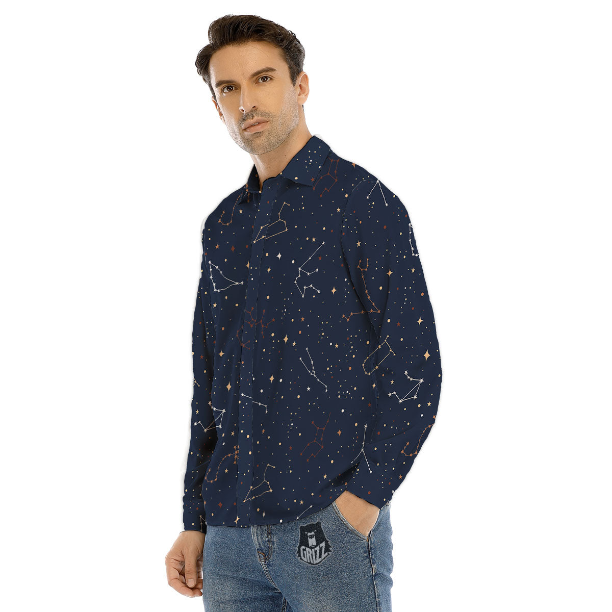 Stars Constellation Print Pattern Men's Dress Shirts-grizzshop