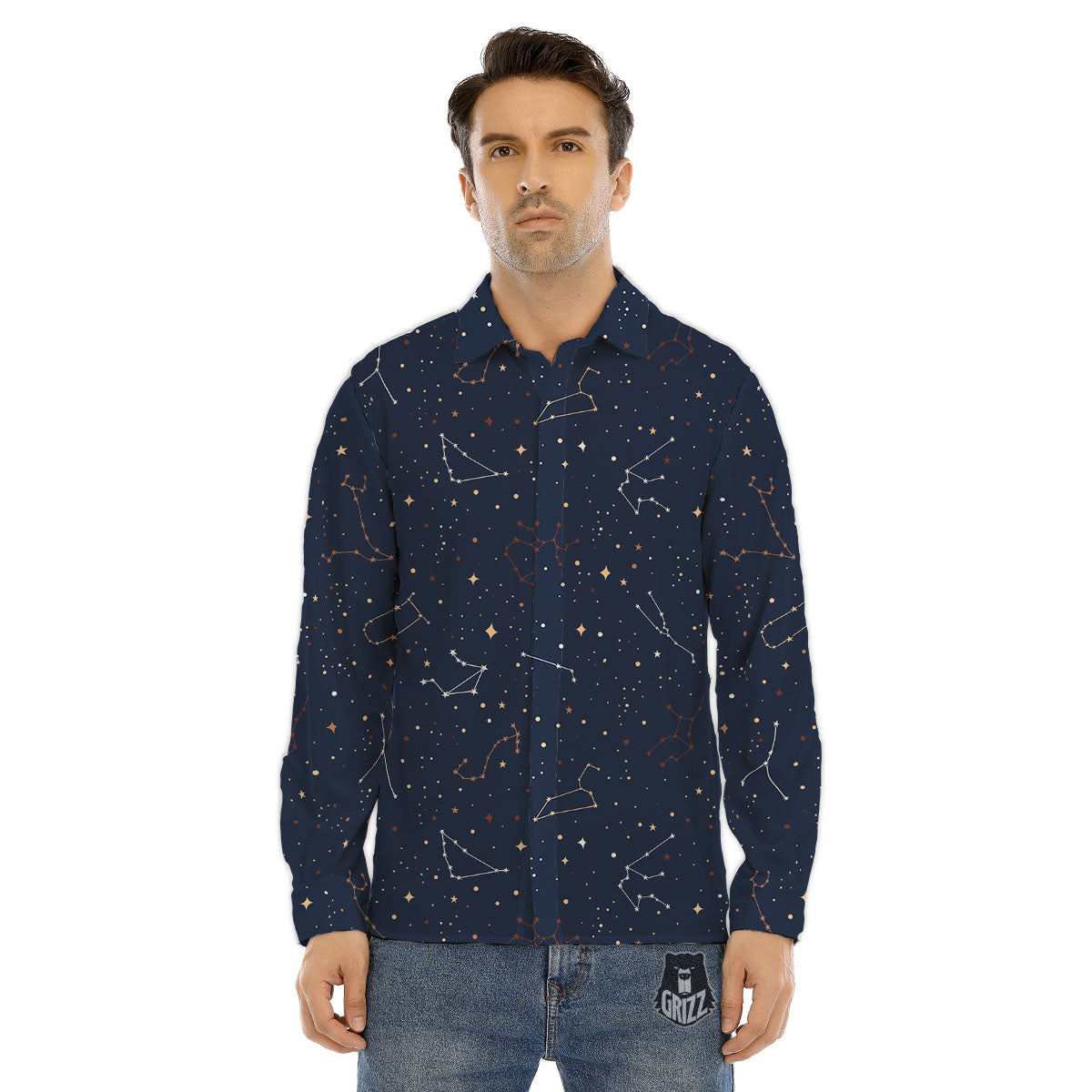 Stars Constellation Print Pattern Men's Dress Shirts-grizzshop