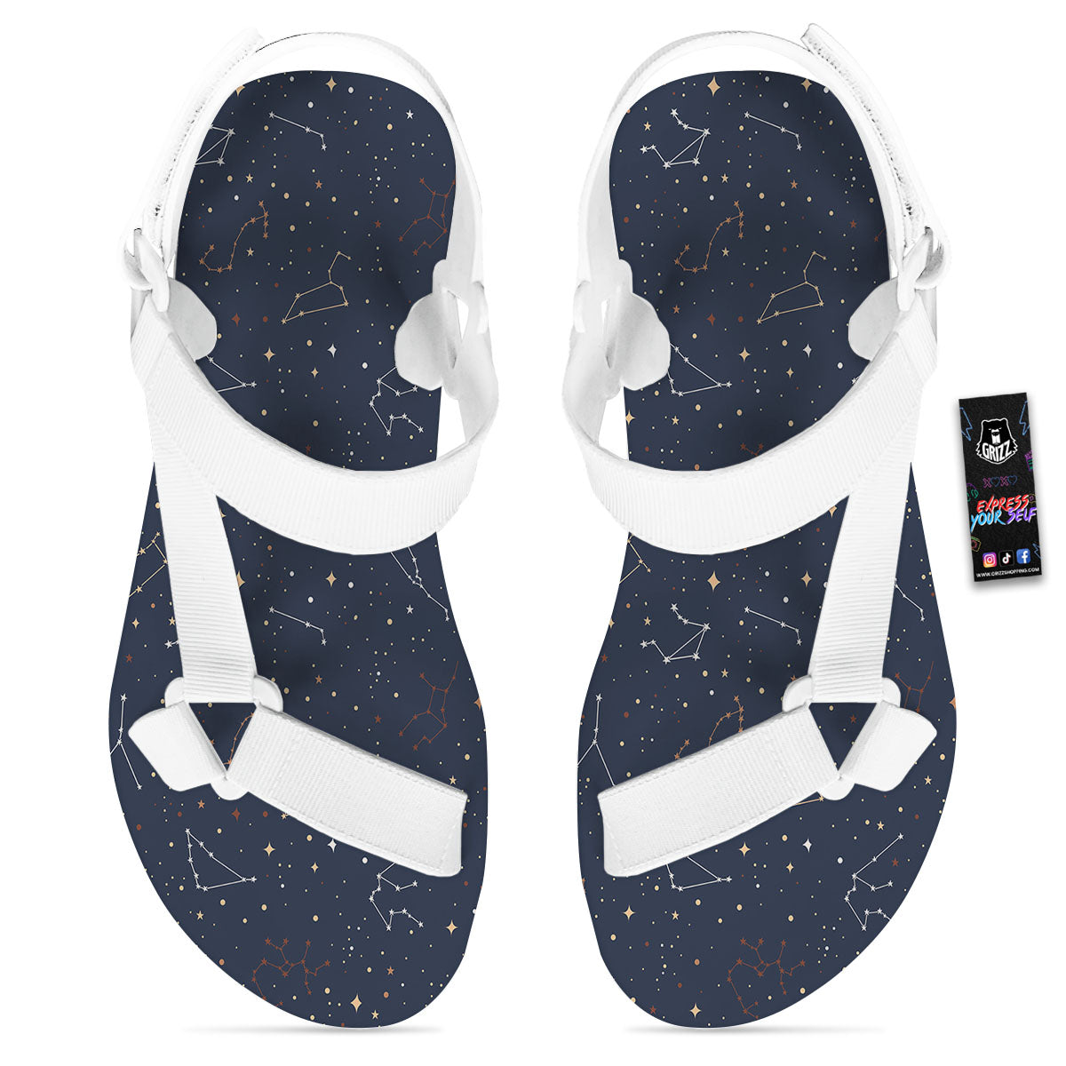 Stars Constellation Print Pattern White Open Toe Sandals-grizzshop
