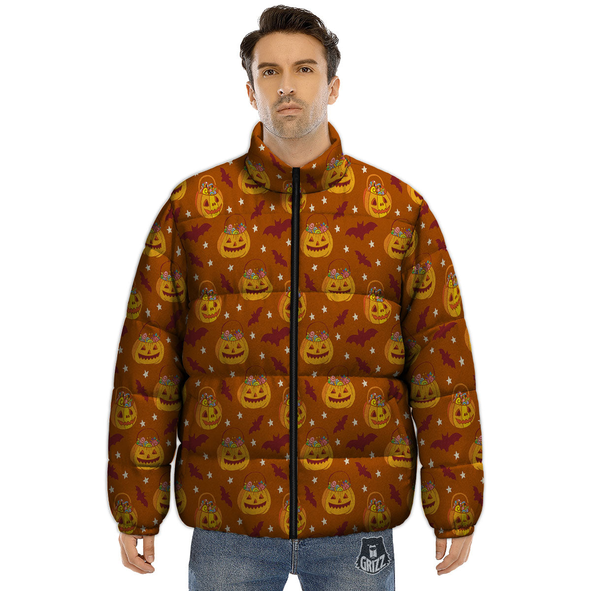 Stars Halloween Print Pattern Puffer Jacket-grizzshop