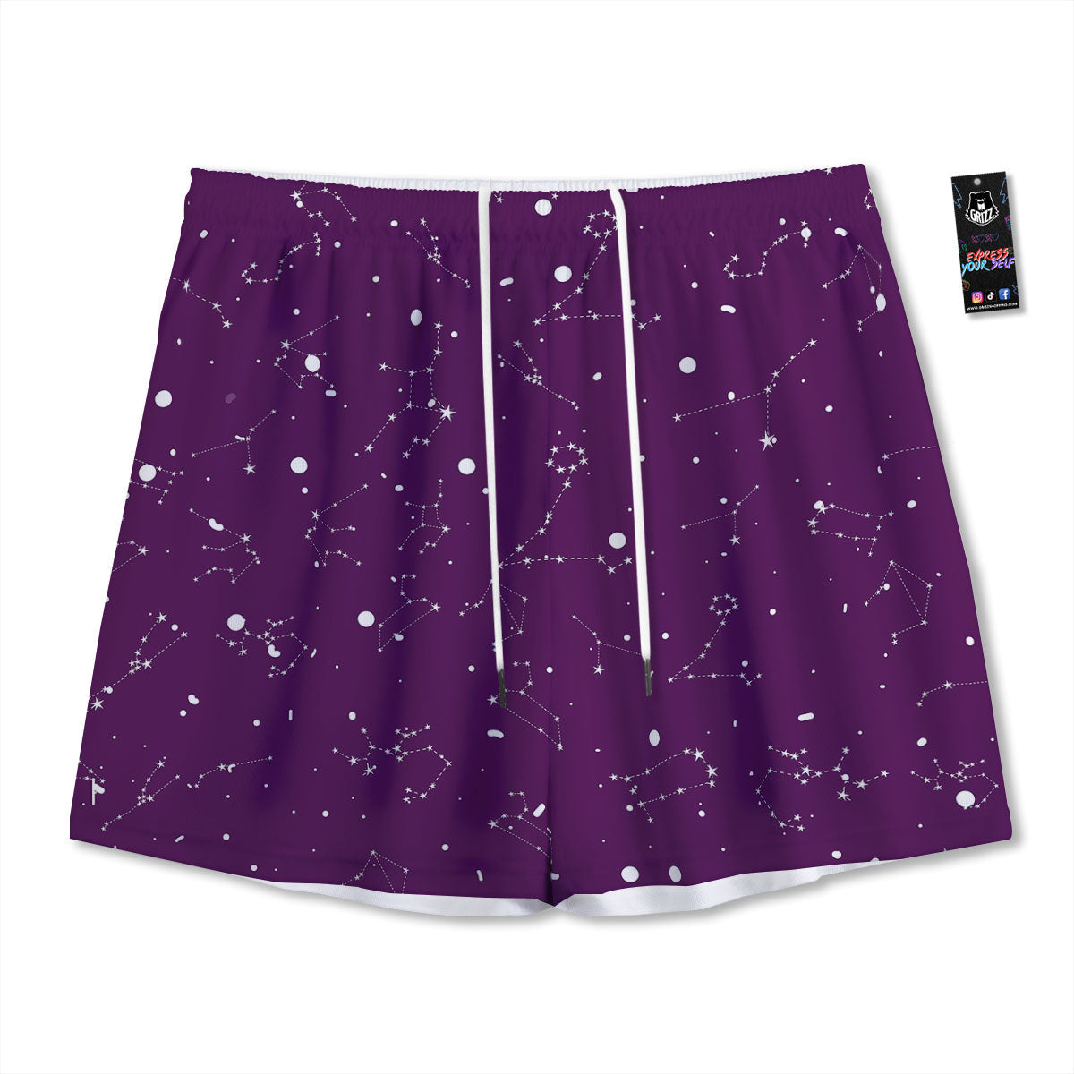 Stars Purple Zodiac Print Pattern Mesh Shorts