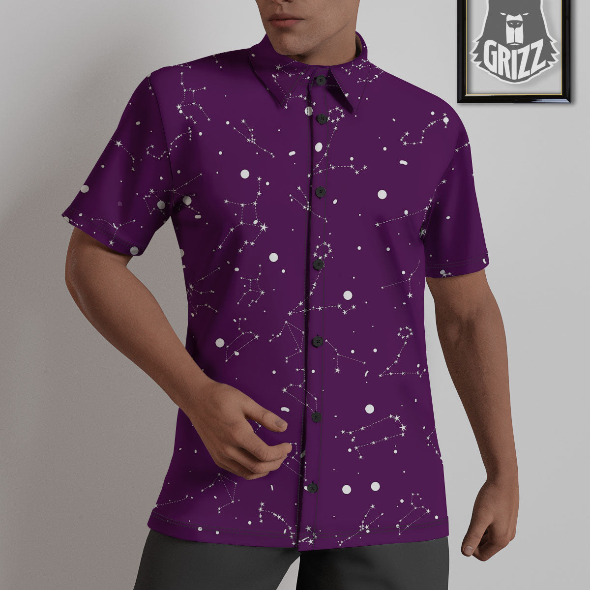 Stars Purple Zodiac Print Pattern Untucked Shirts-grizzshop