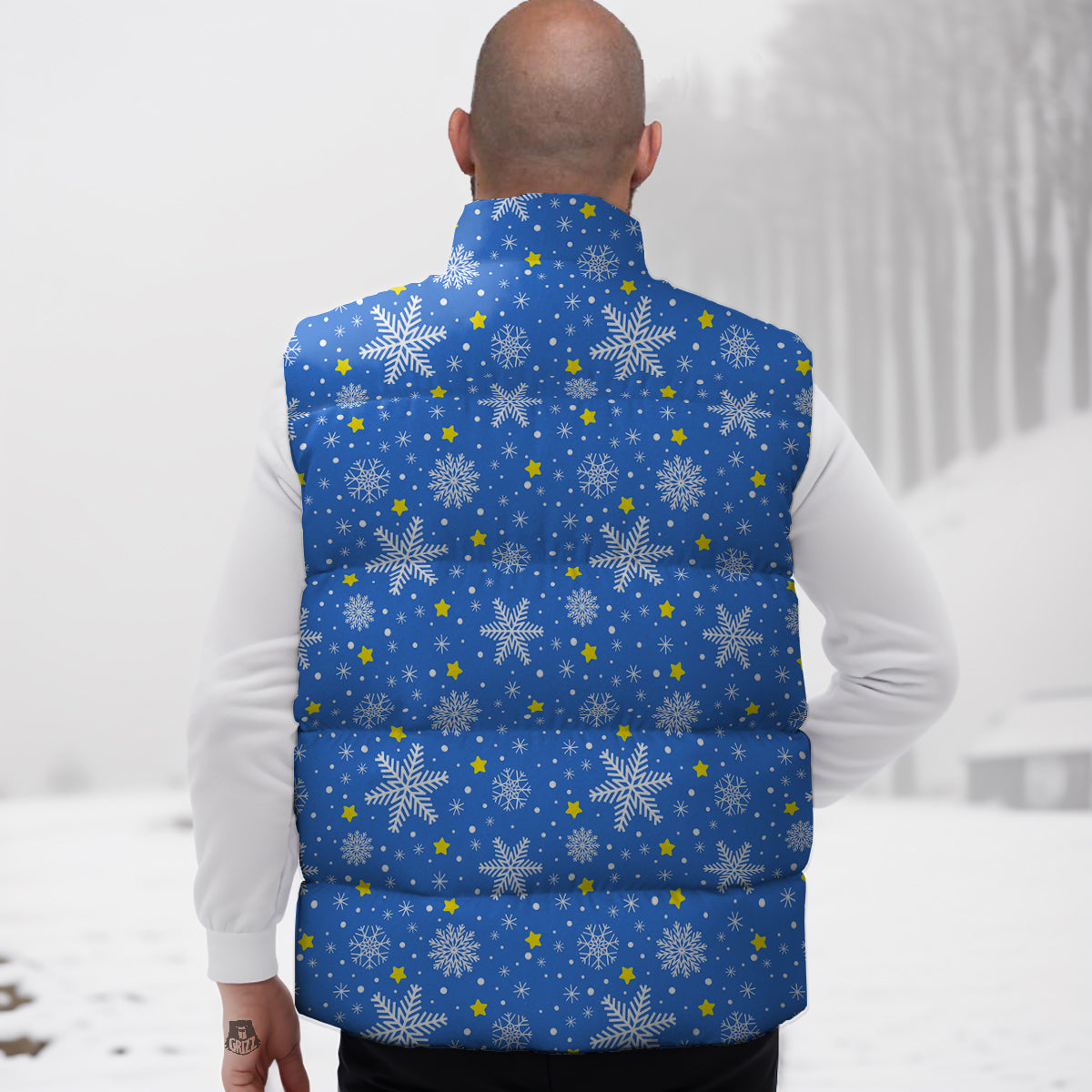 Stars And Christmas Snowflakes Print Down Vest