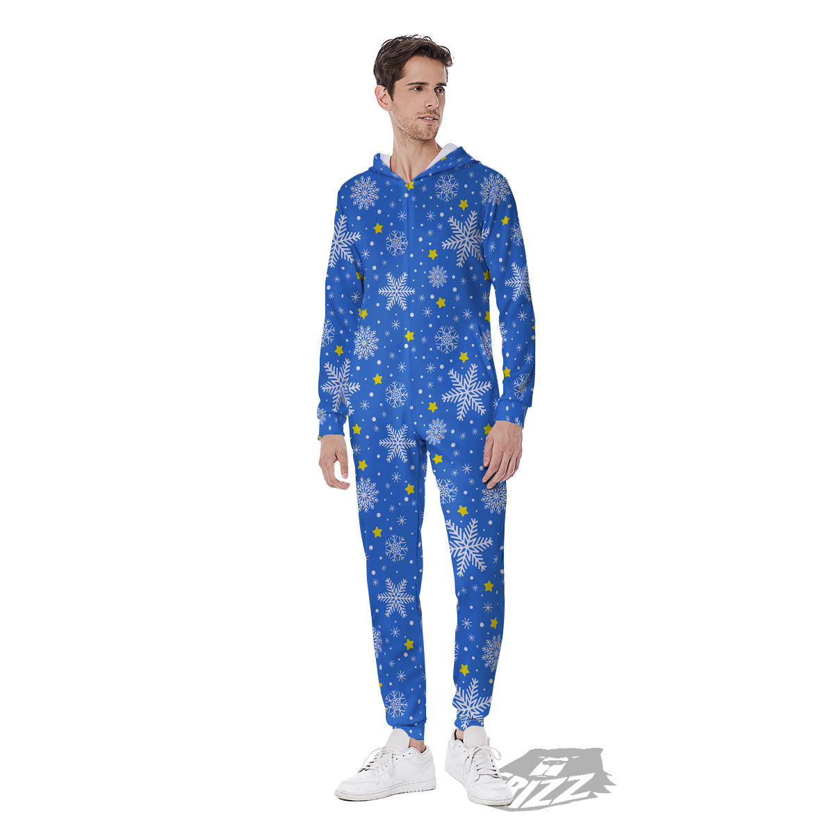 Stars And Christmas Snowflakes Print Men's Jumpsuit-grizzshop