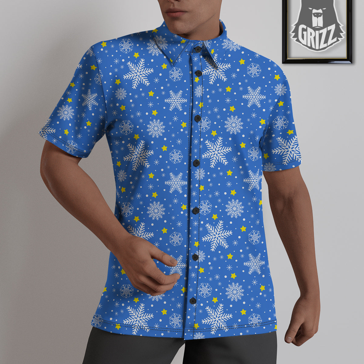 Stars And Christmas Snowflakes Print Untucked Shirts-grizzshop