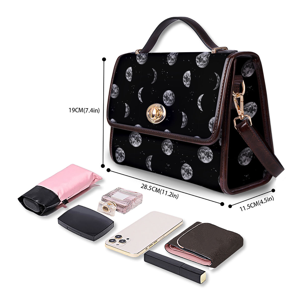 Stars And Moon Phase Print Pattern Women's Satchel Bag