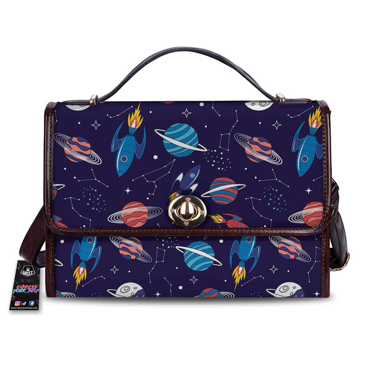 Stars And Rockets Print Pattern Women's Satchel Bag