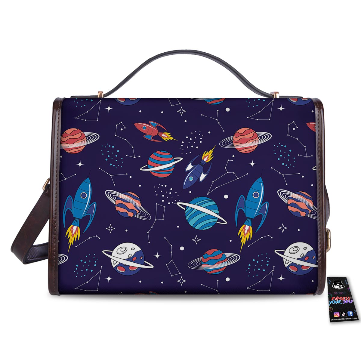 Stars And Rockets Print Pattern Women's Satchel Bag