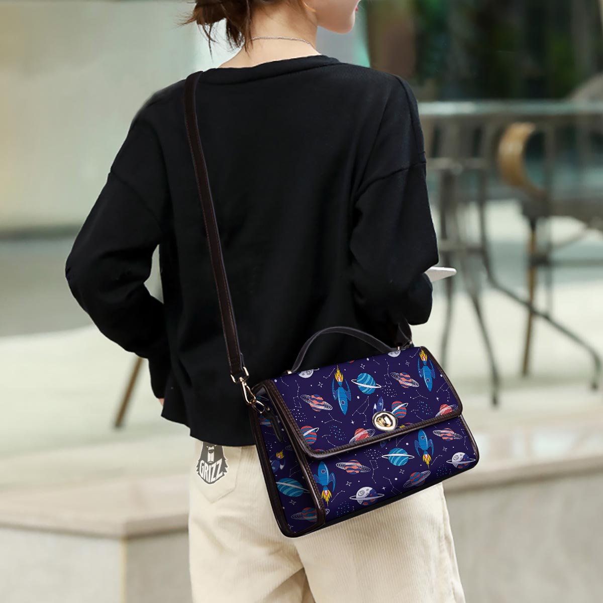 Stars And Rockets Print Pattern Women's Satchel Bag