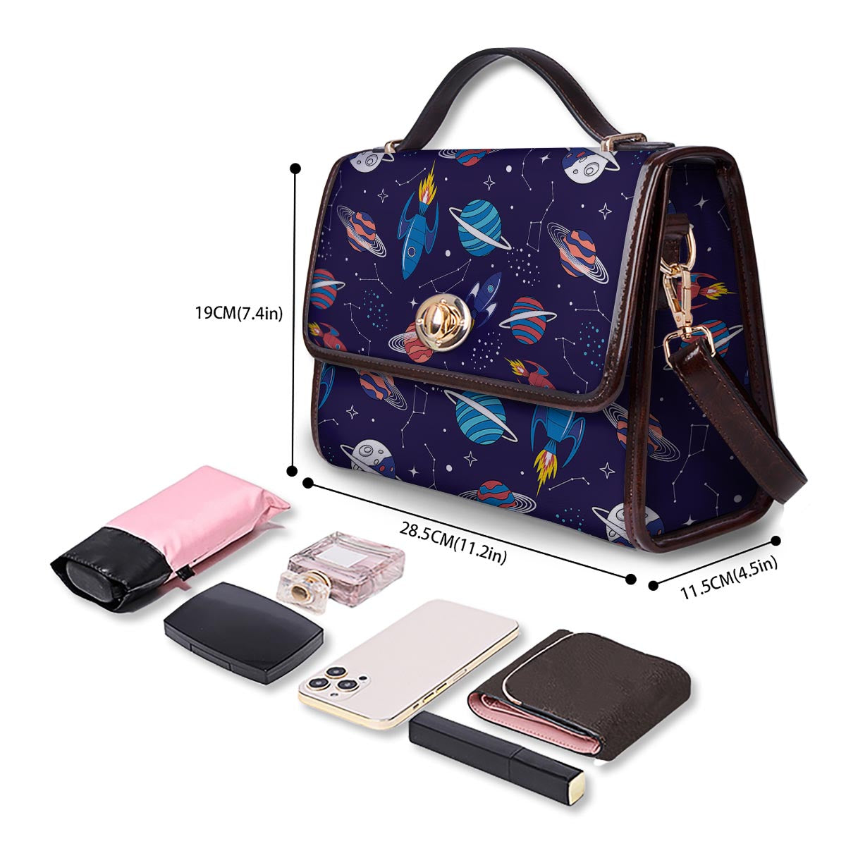 Stars And Rockets Print Pattern Women's Satchel Bag