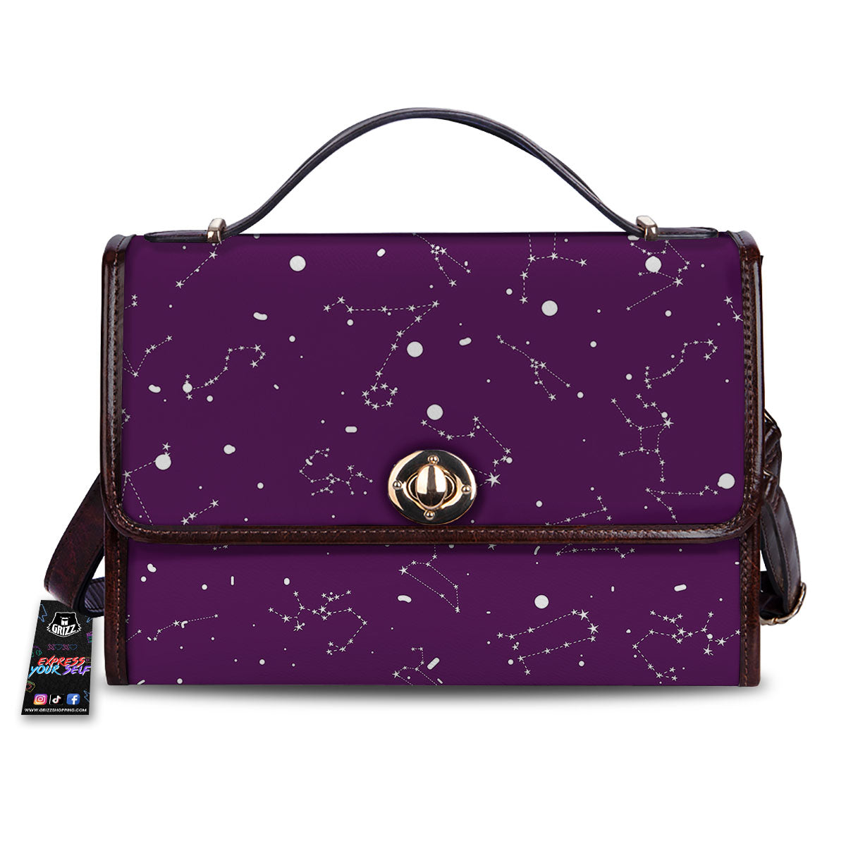 Stars Purple Zodiac Print Pattern Women's Satchel Bag